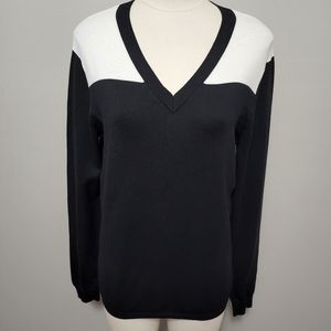 N'VO by Lanctot black colorblock striped vneck golf sweater size medium